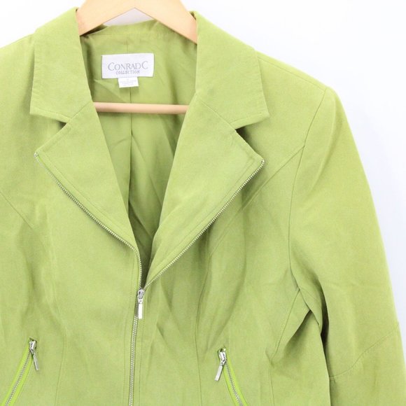 Conrad C Collection Suede Jacket Womens Green Motorcycle Style Lined Size 12 - Picture 2 of 8